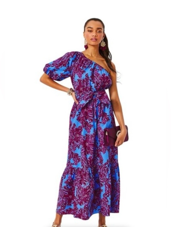 Lilly Pulitzer Dresses & Skirts - Lilly Pulitzer Zelalynn One-Shoulder Cotton Maxi Dress-Sz 12-Abaco Blue